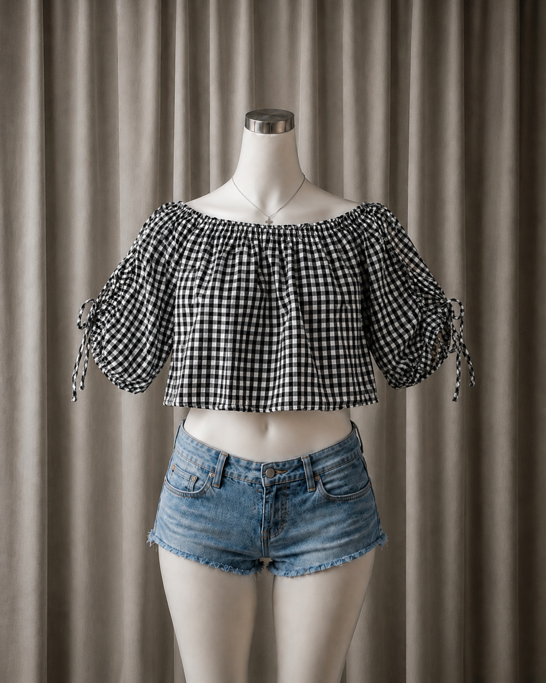 Gingham Off-Shoulder Top