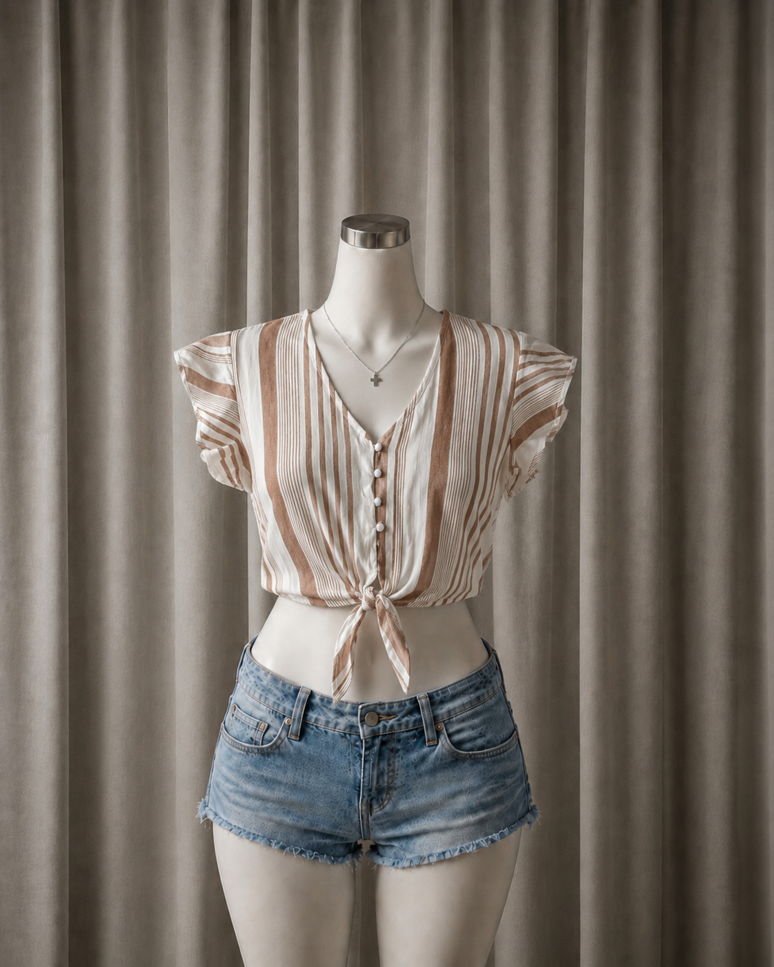 Striped Front-Tie Crop Top