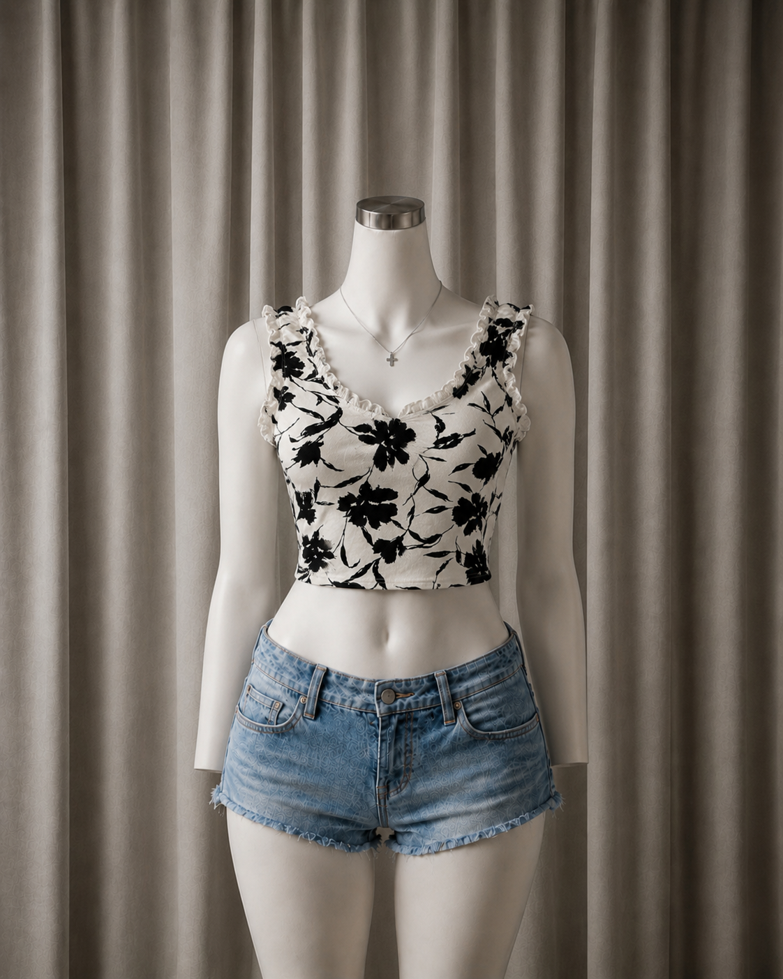 Floral Print Ruffle-Trim Crop Top