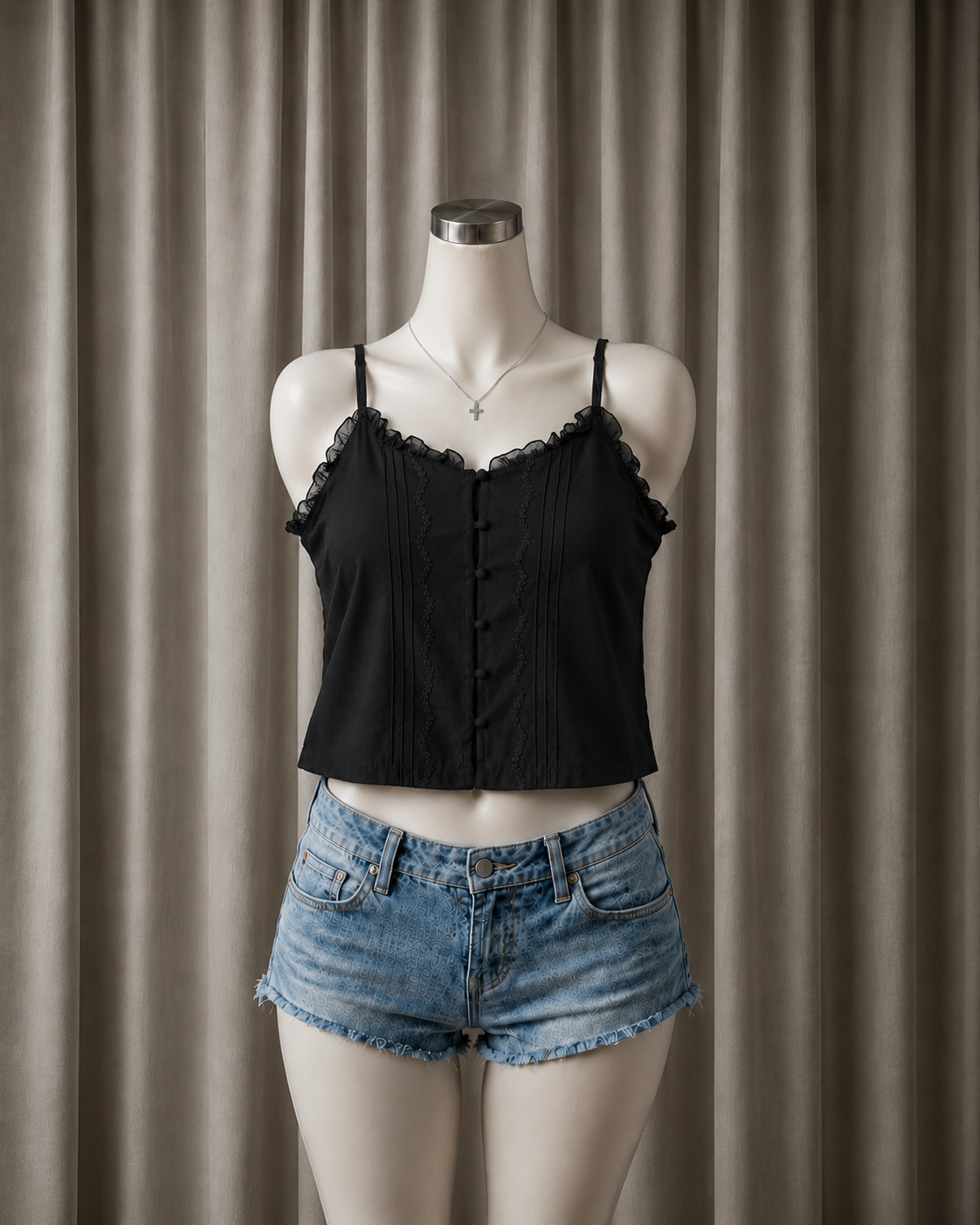 Ruffle-Trim Button-Front Cami