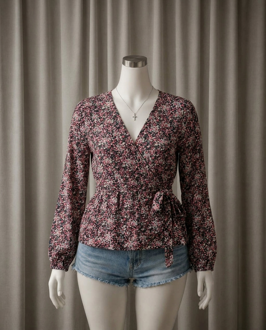 Floral Wrap Tie Top