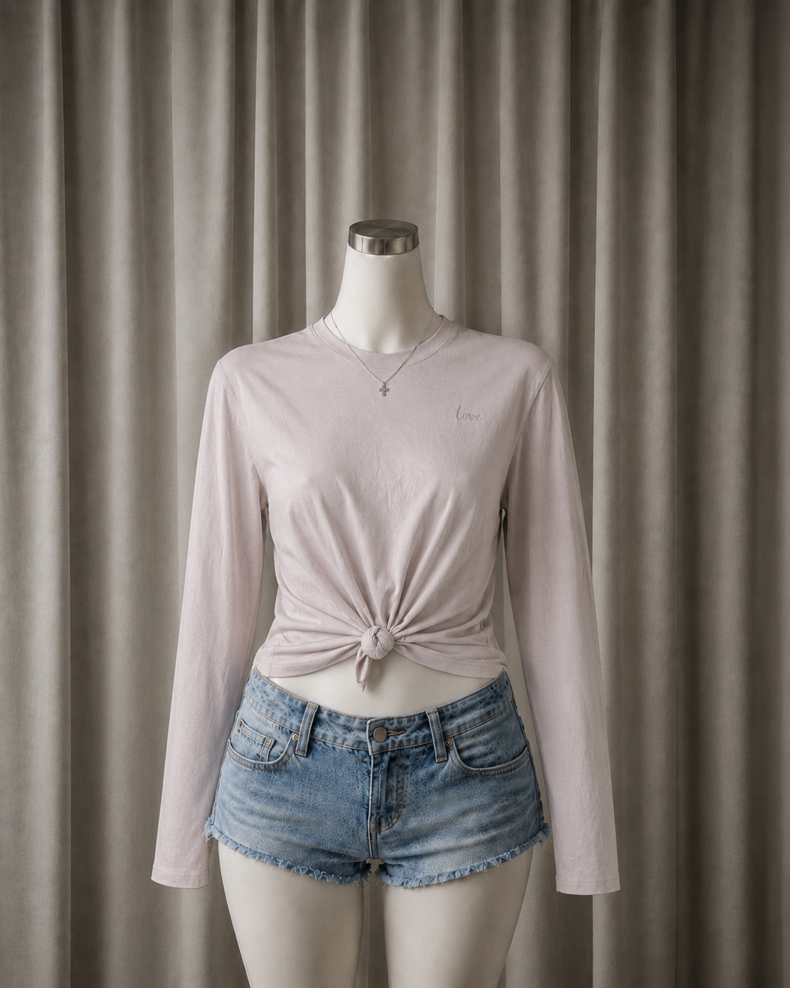 Embroidered "Love" Long-Sleeve Knot Tee