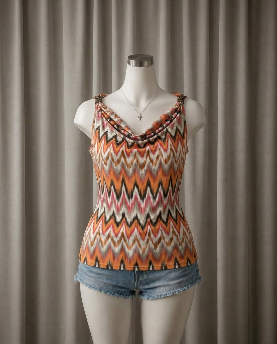 Chevron Cowl Neck Tank Top