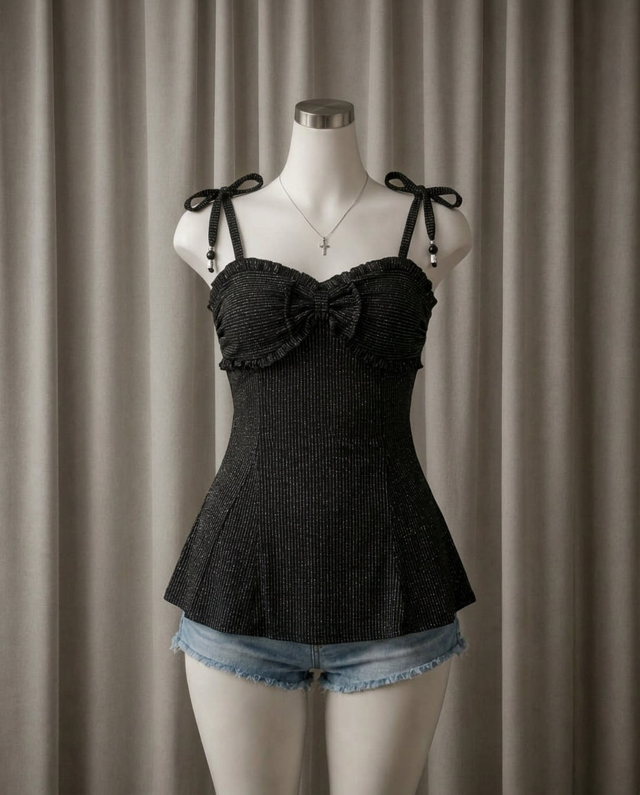 Shimmer Bow Tie-Strap Tank Top