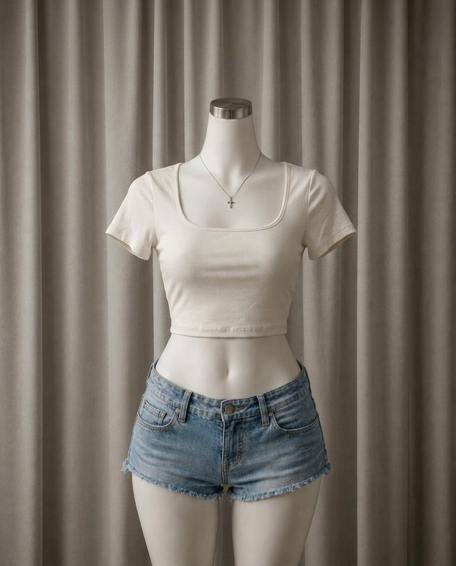 Ribbed Square Neck Crop Top