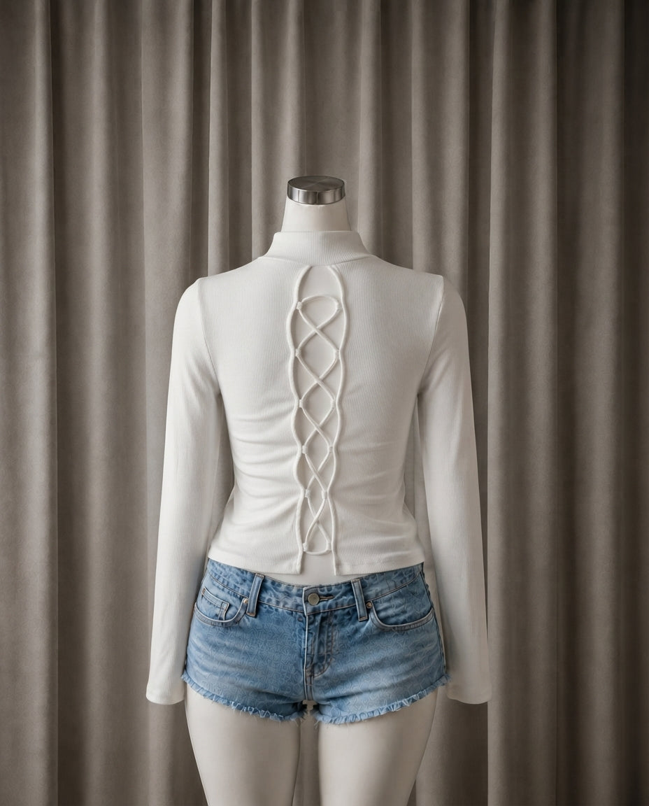 Ribbed Knit Long-Sleeve Crop Top