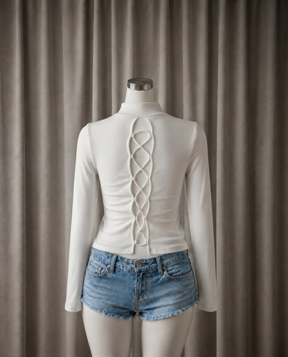 Ribbed Knit Long-Sleeve Crop Top
