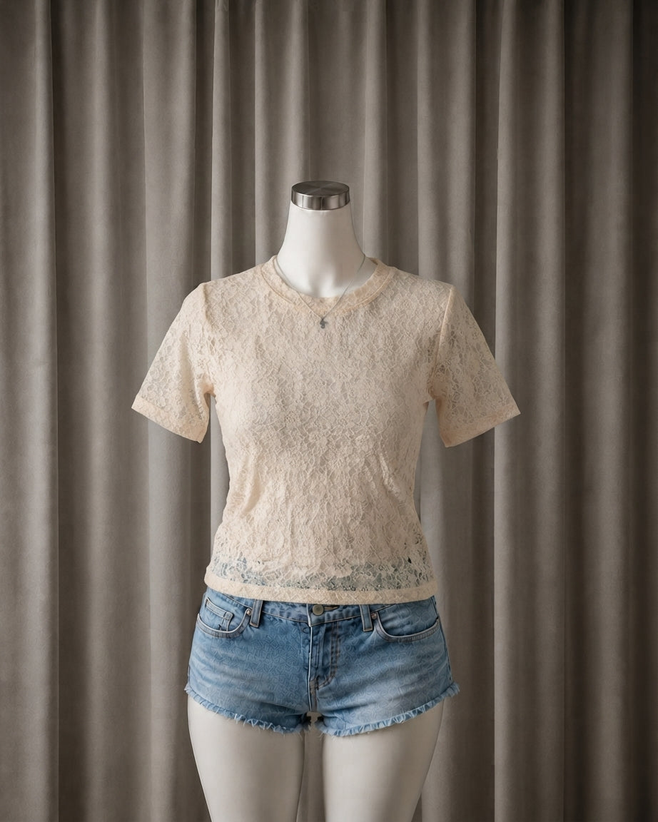 Sheer Lace Crew-Neck Top