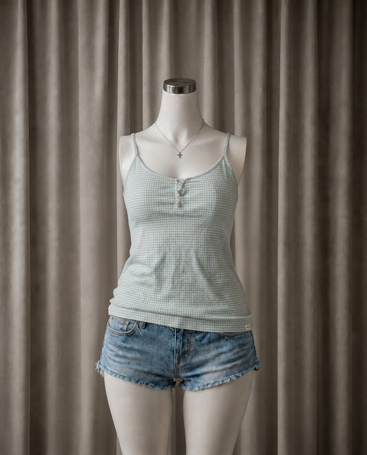 Gingham Print Button-Placket Cami
