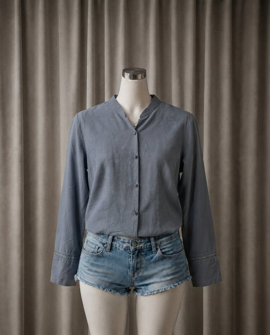 Button-Front Long-Sleeve Blouse
