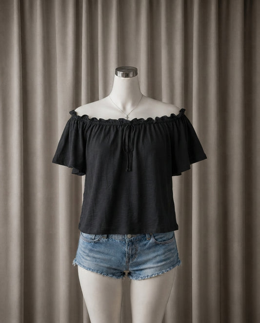 Off-Shoulder Ruffled Tie-Front Top