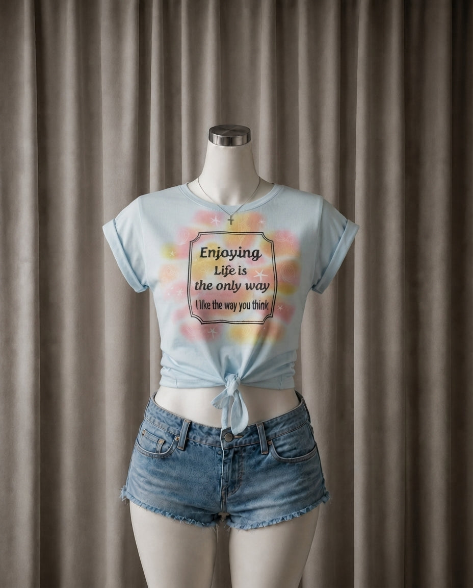 Graphic Print Tie-Front Crop Top