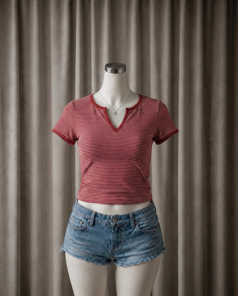 Striped V-Neck Short-Sleeve Top