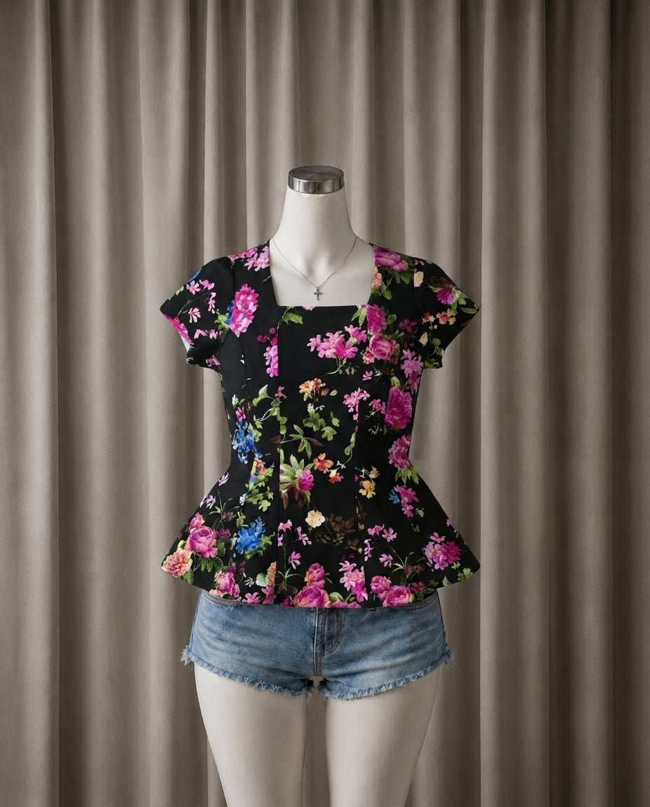 Floral Square-Neck Peplum Top