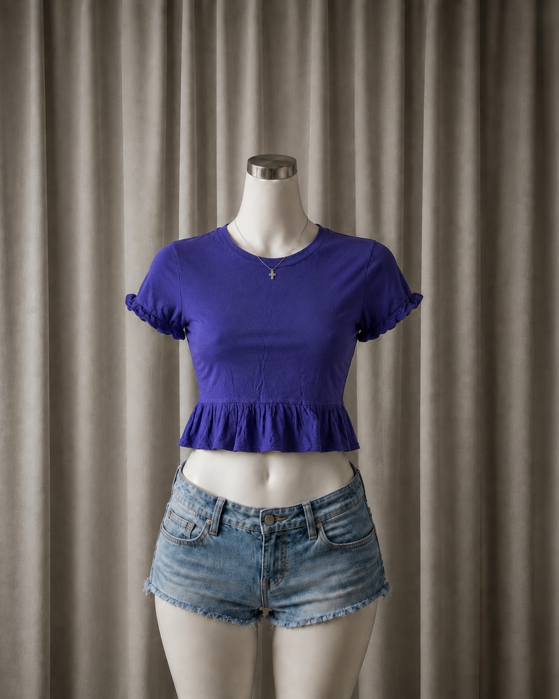 Ruffle-Trim Short Sleeve Peplum Top