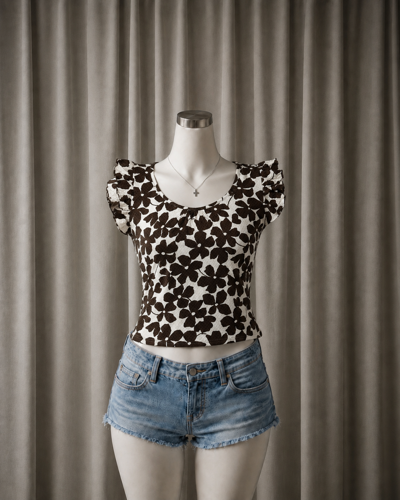 Floral Ruffle-Sleeve Top
