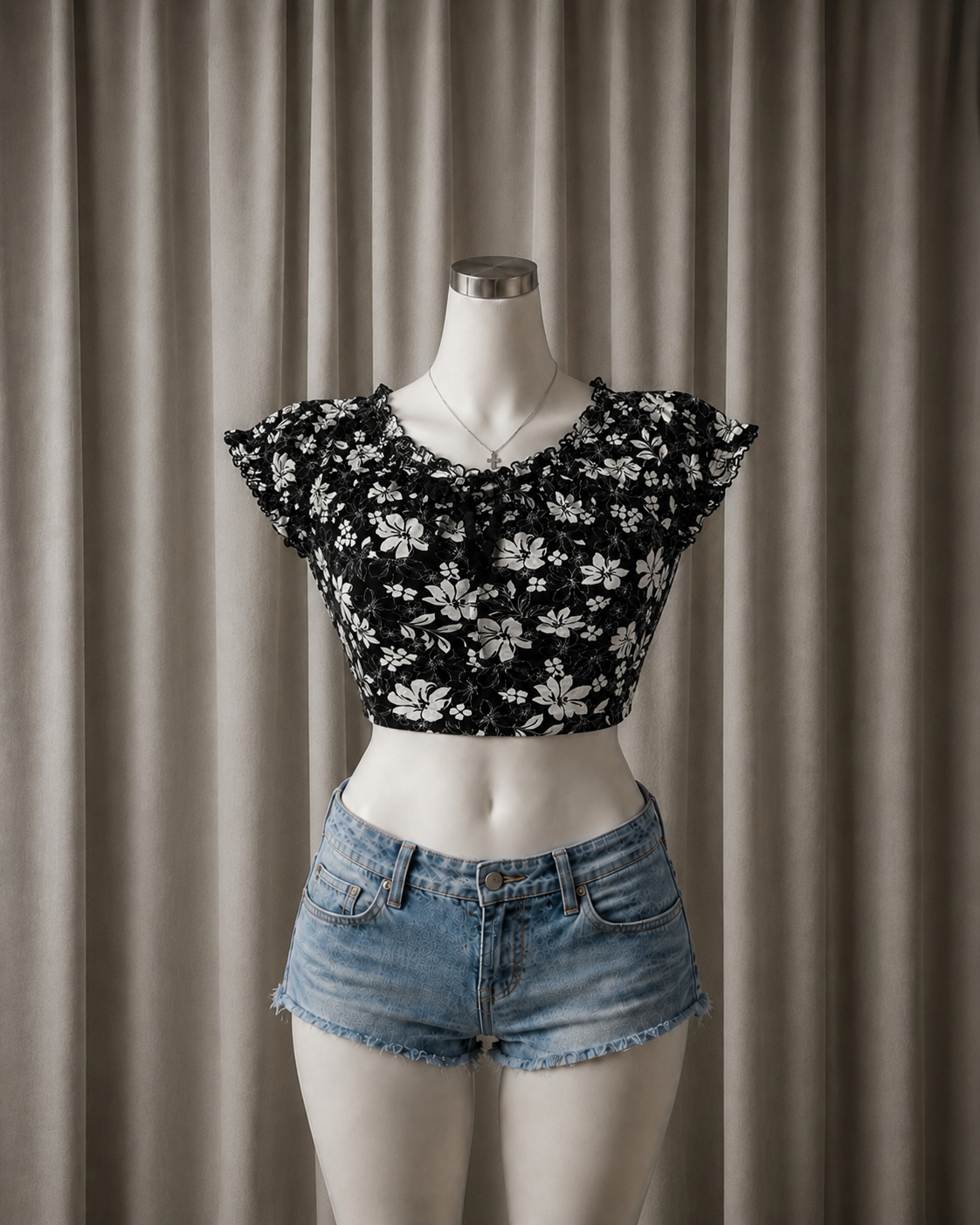 Floral Ruffle-Trim Crop Top
