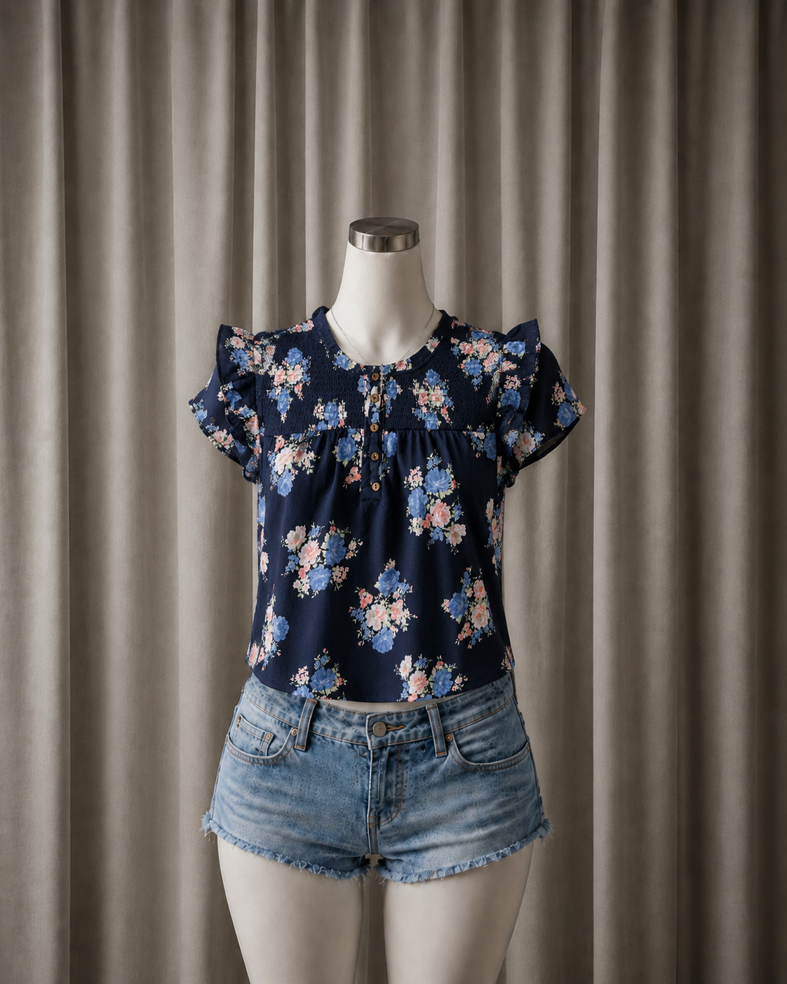 Floral Ruffle-Sleeve Blouse