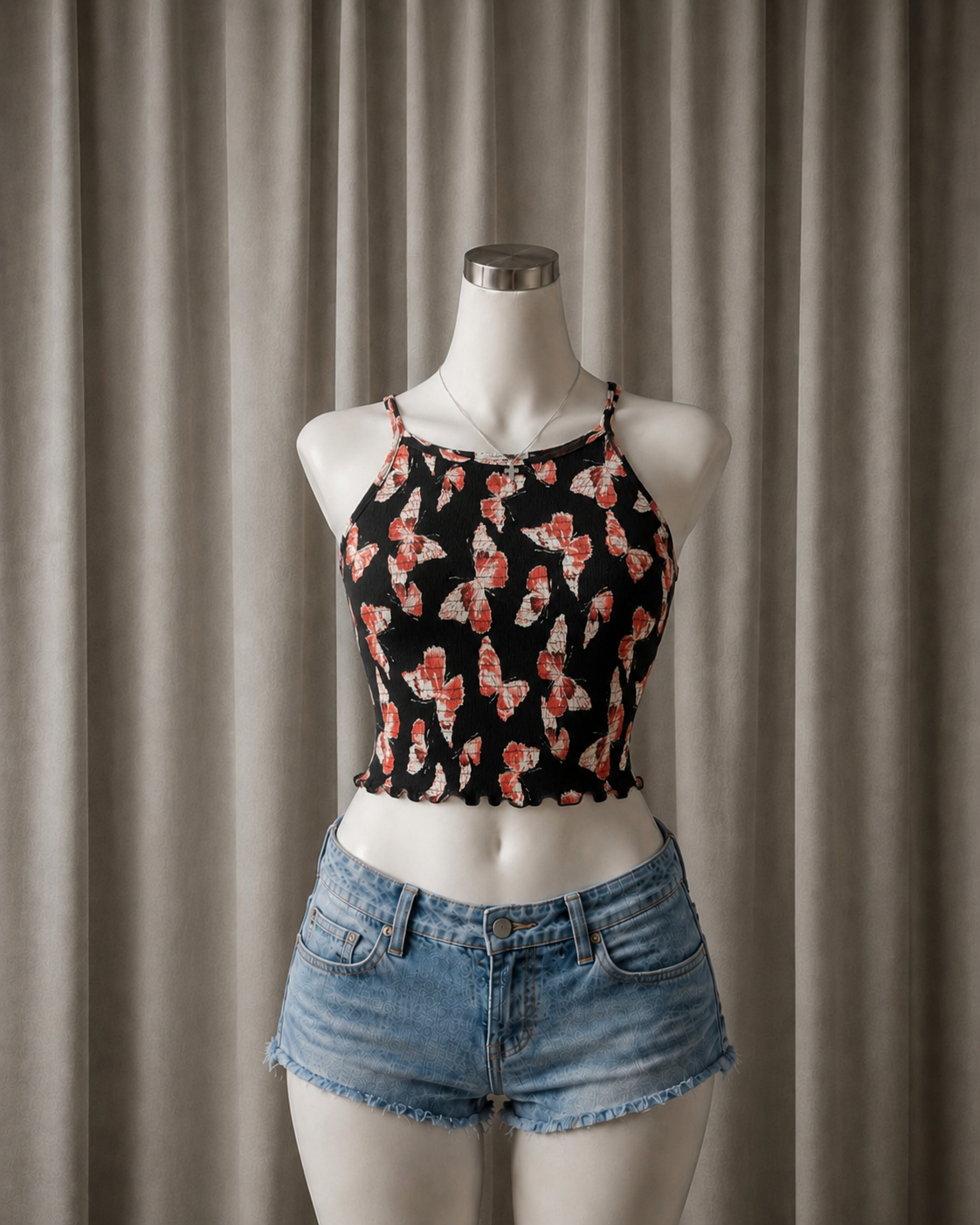 Butterfly Print Halter Crop Top