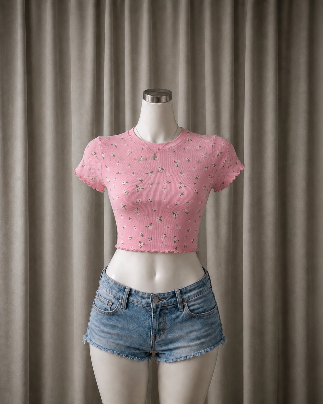 Floral Ribbed Crop Top