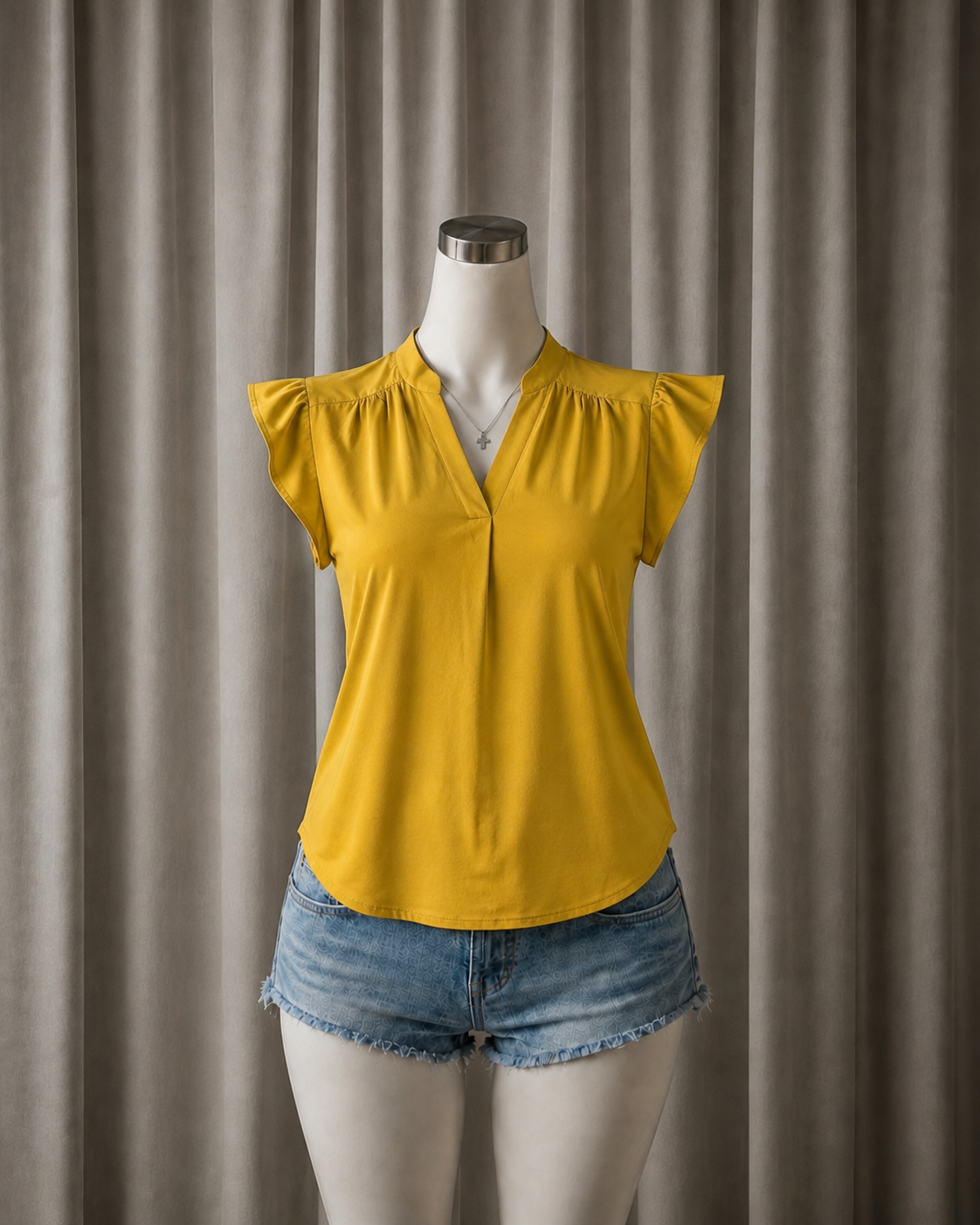 V-Neck Flutter Sleeve Blouse