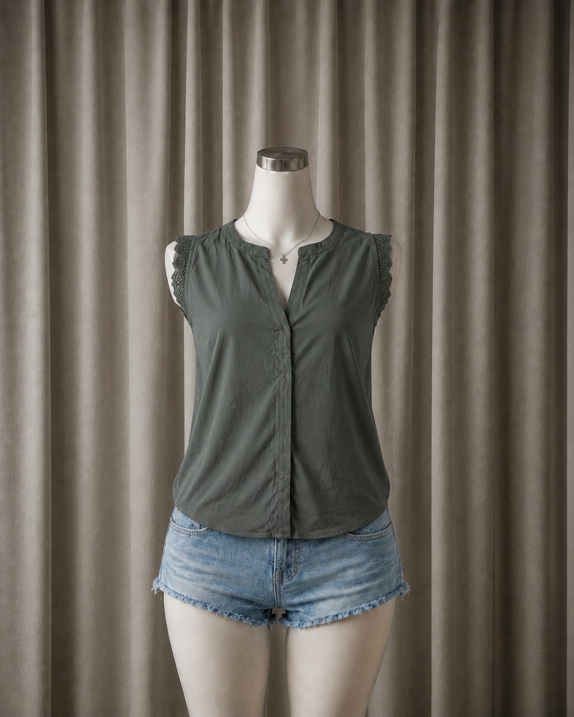 Lace-Trimmed Sleeveless Blouse