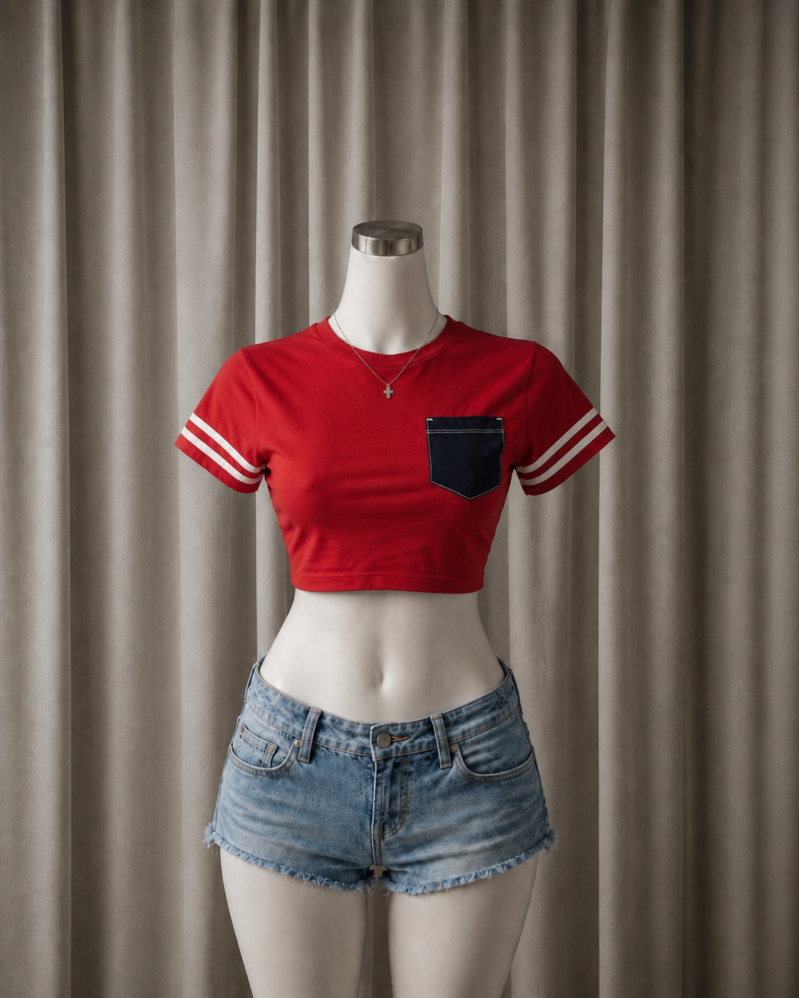 Red Contrast Pocket Crop Top