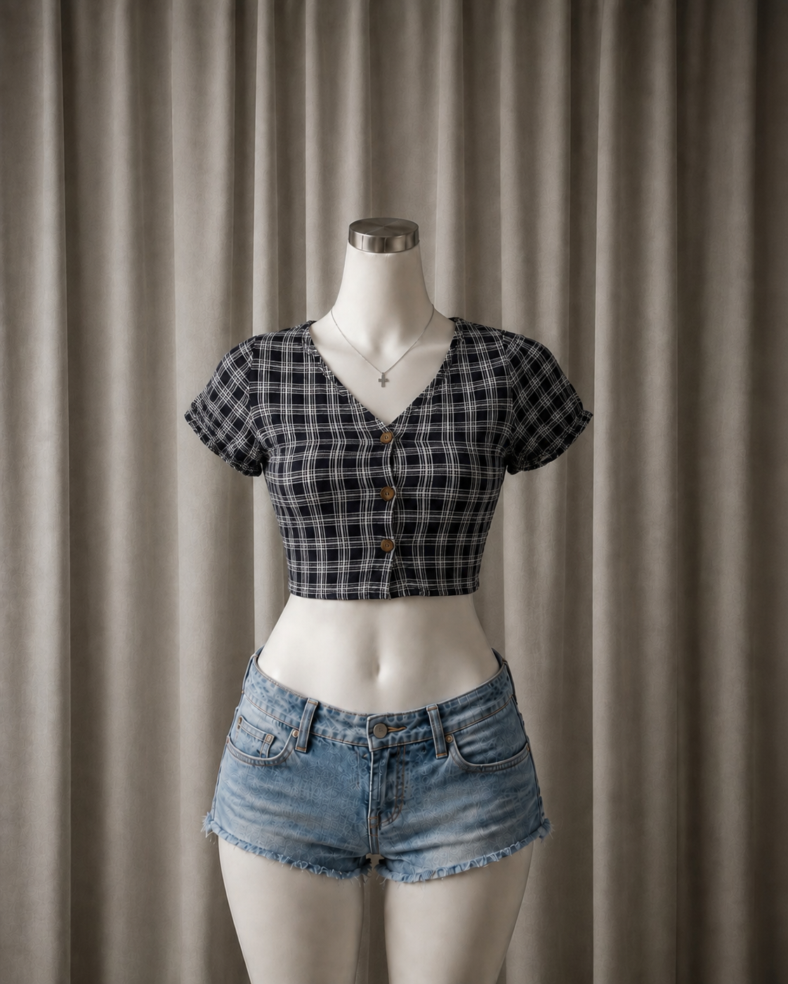 Plaid Button-Front Crop Top