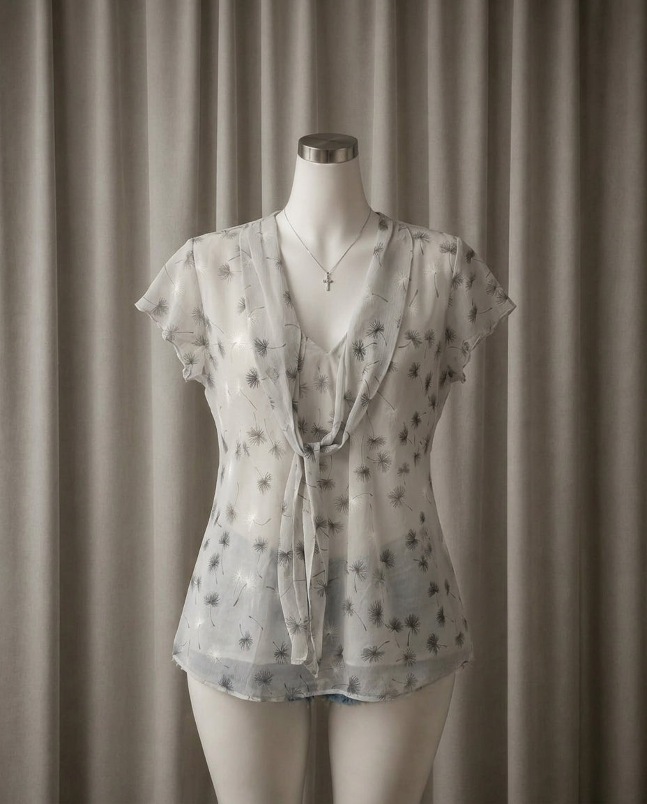 Sheer Tie-Front Blouse