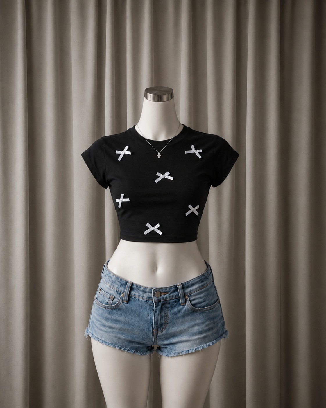 Bow-Accented Crop Shirt