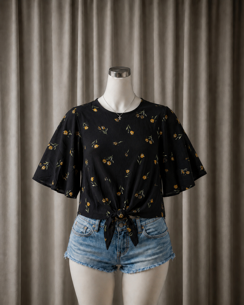 Floral Print Front-Tie Top