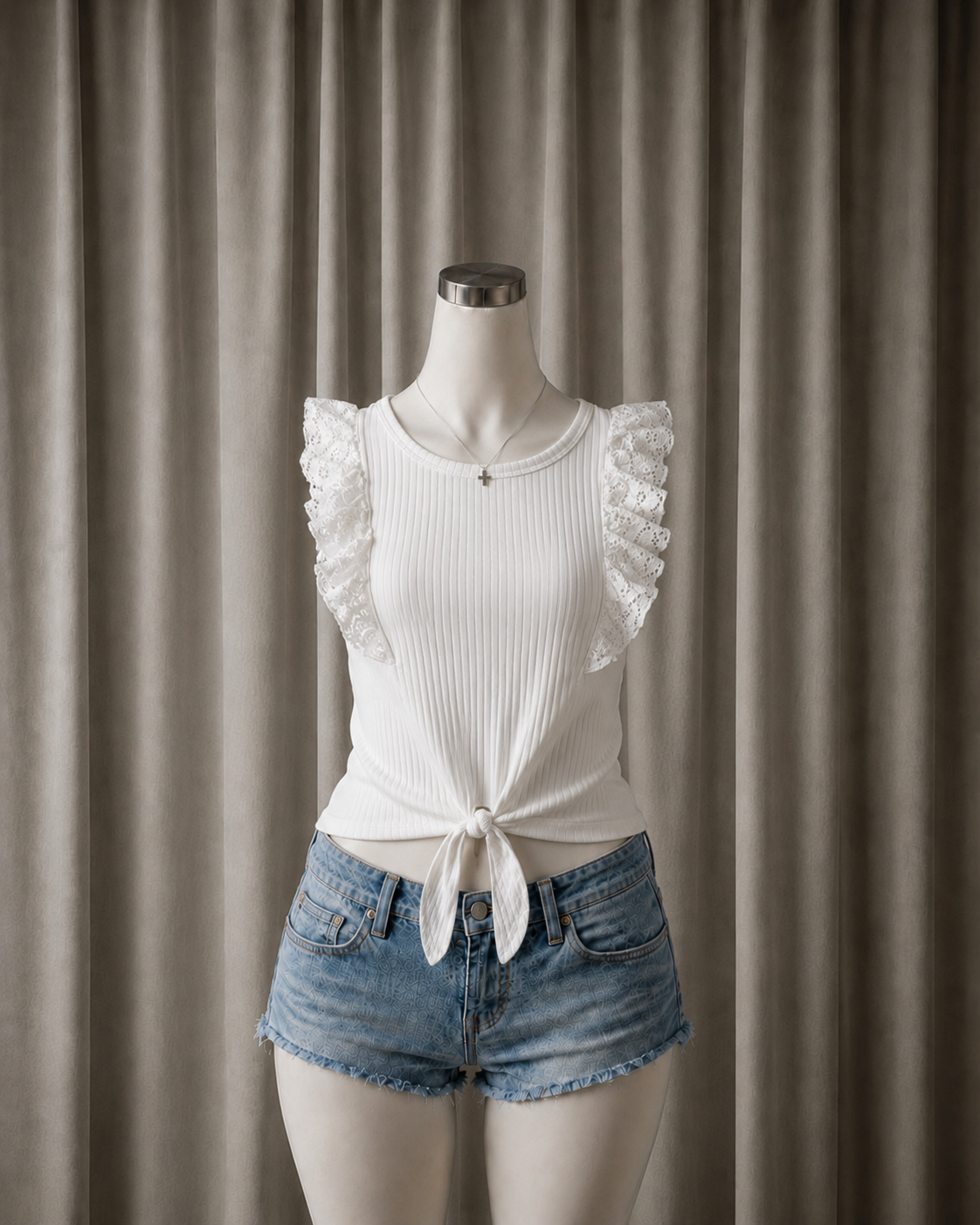 Lace-Trim Front-Tie Tank Top