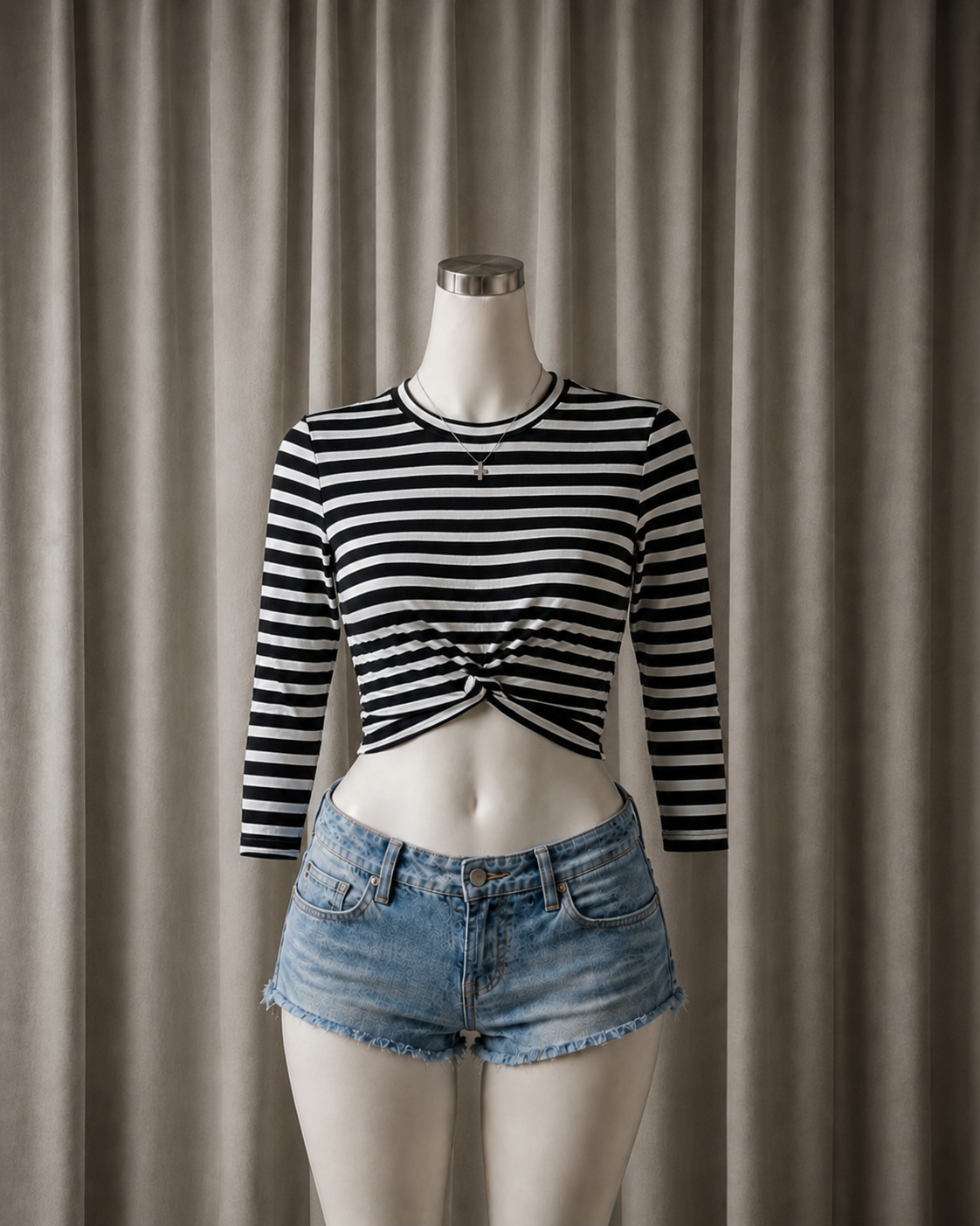 Twist-Front Striped Crop Top