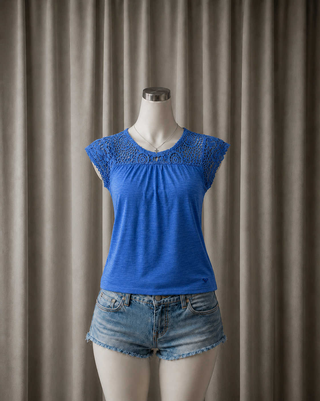 Lace-Yoke Short-Sleeve Top