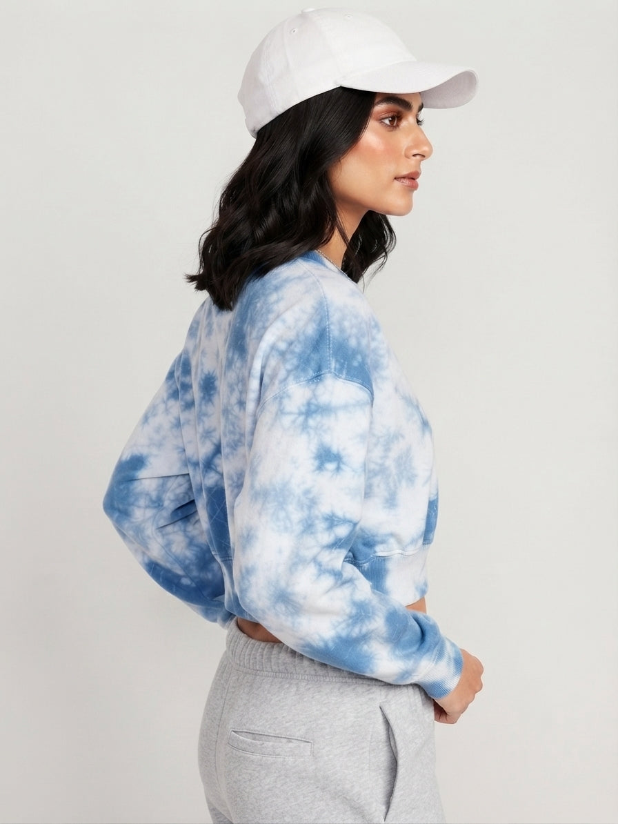 Blue Tie-Dye Crop Sweatshirt