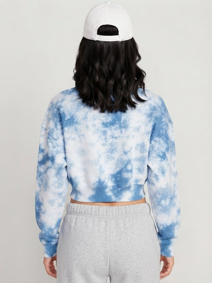 Blue Tie-Dye Crop Sweatshirt