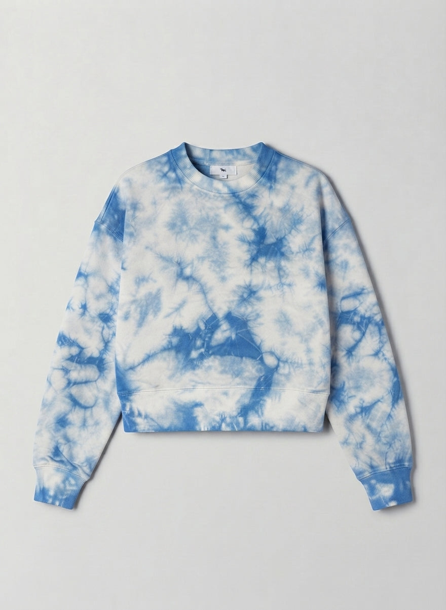 Blue Tie-Dye Crop Sweatshirt