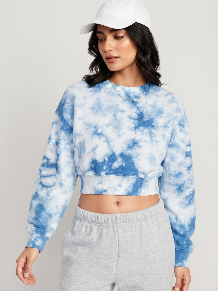 Blue Tie-Dye Crop Sweatshirt