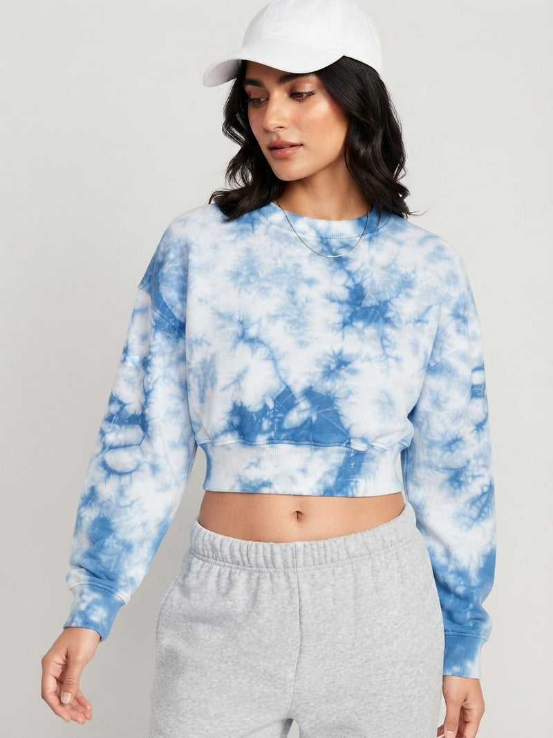 Blue Tie-Dye Crop Sweatshirt