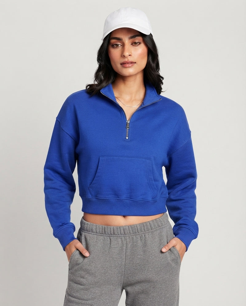Half-Zip Pocket Cropped Sweatshirt