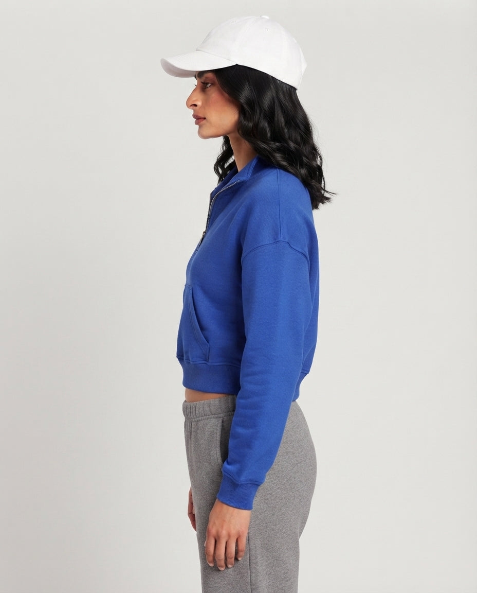 Half-Zip Pocket Cropped Sweatshirt