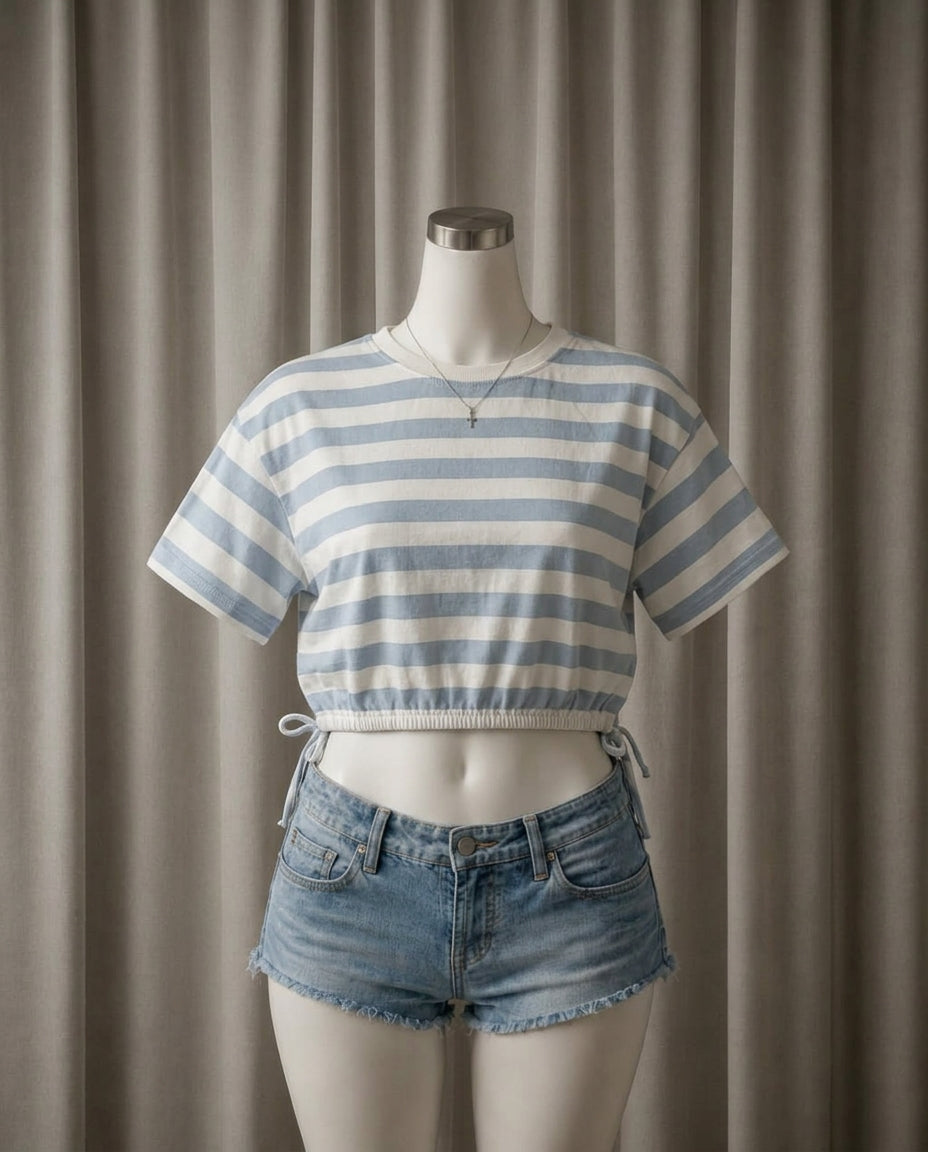 Striped Cinch Hem Crop Top