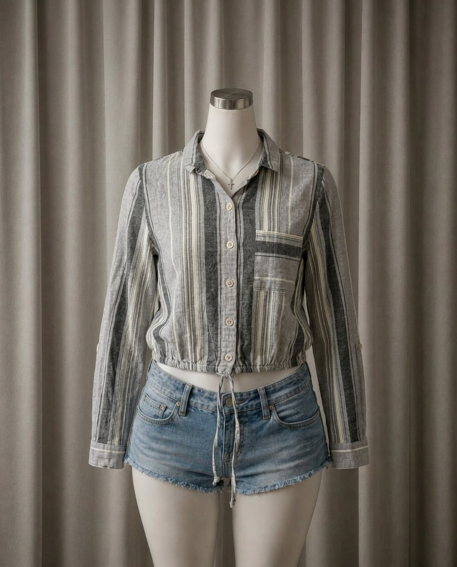 Striped Cropped Button-Up
