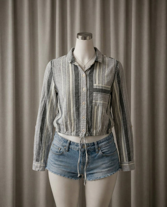 Striped Cropped Button-Up