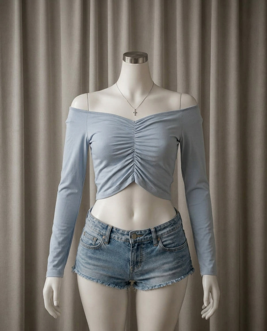 Ruched Off Shoulder Crop Top