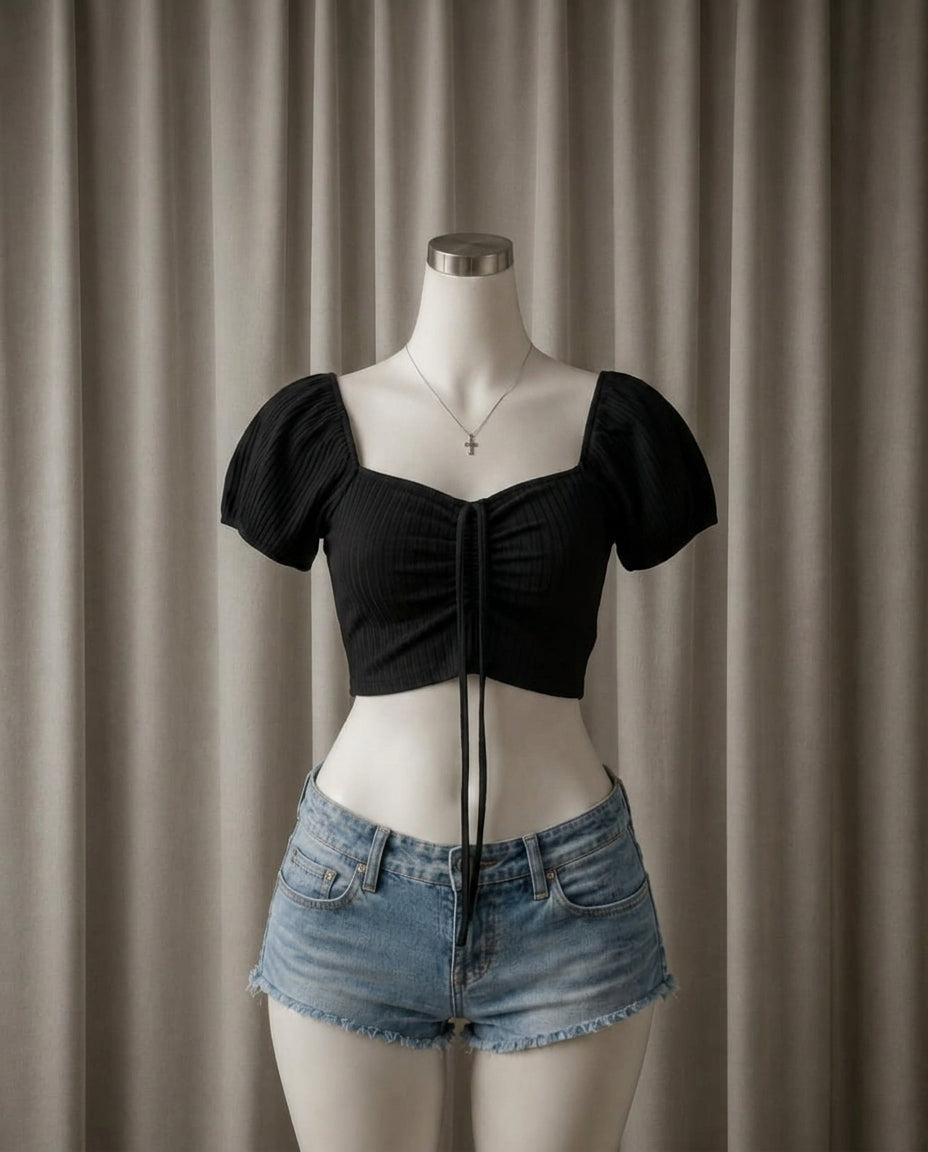 Black Ruched Crop Top