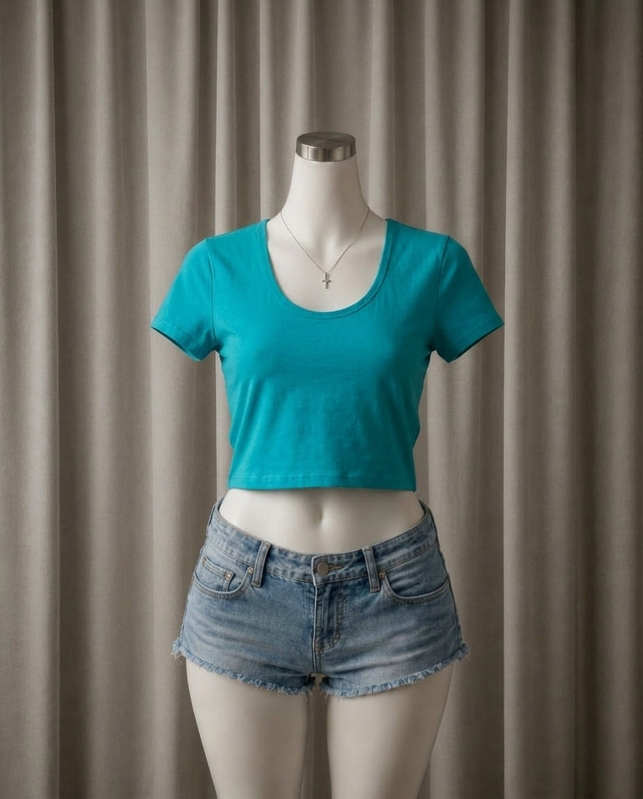 Turquoise Scoop Neck Crop Top
