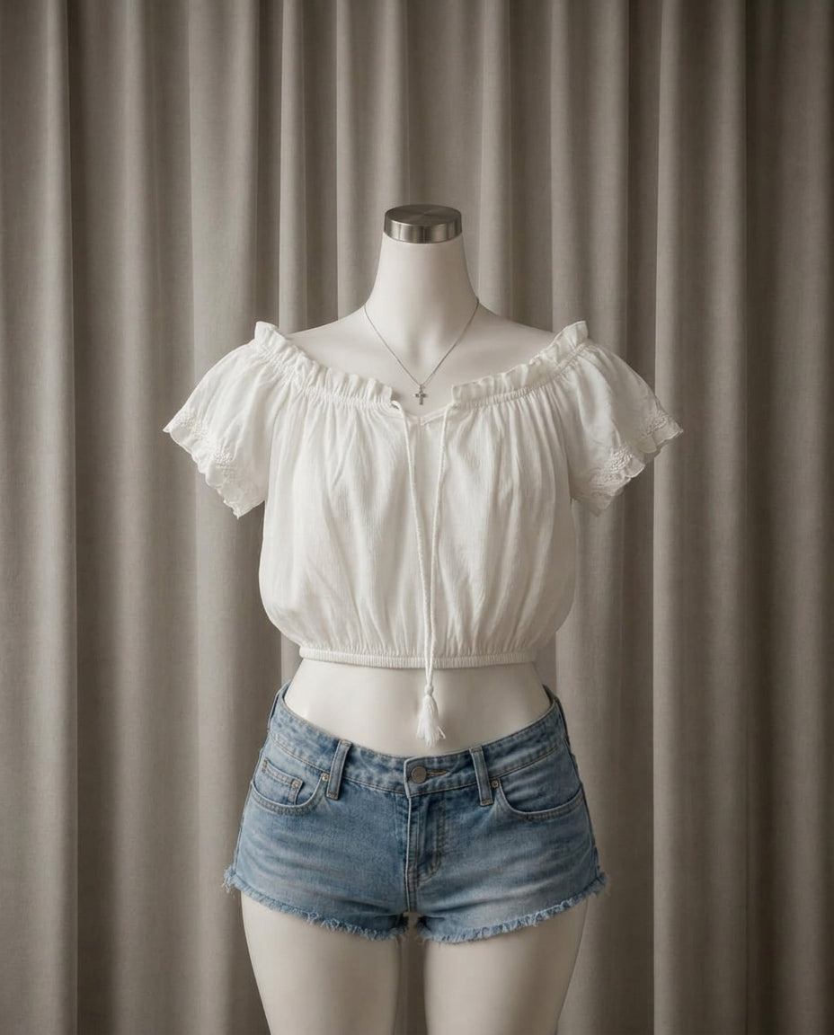 White Ruffle Crop Top