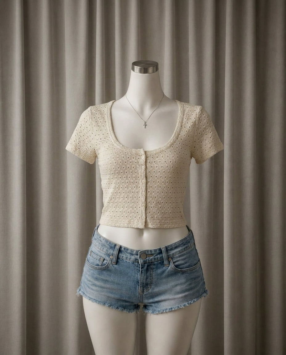 Cream Eyelet Crop Top