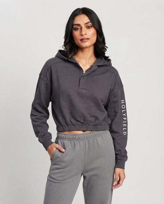 Half-Button Crop Hoodie